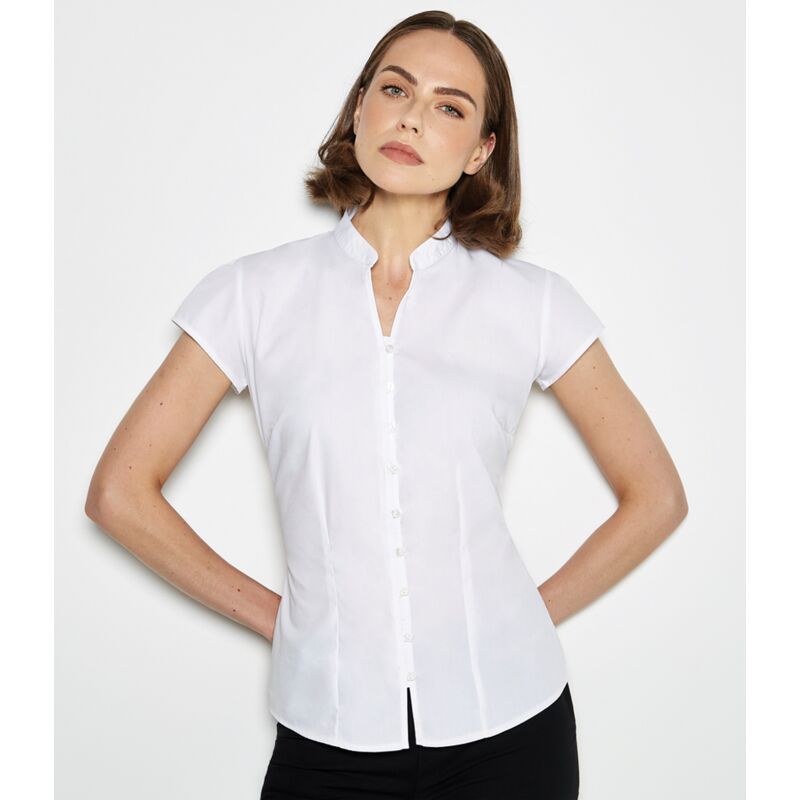 Kustom Kit Ladies Cap Sleeve V Neck Tailored Continental Blouse Thumbnail