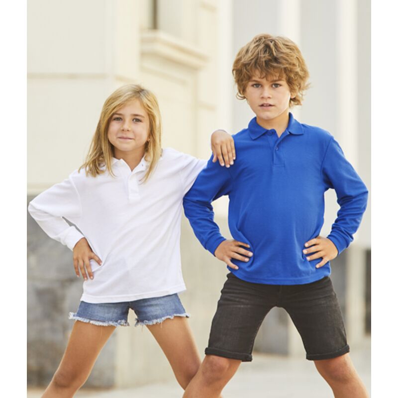 Fruit of the Loom Kids Long Sleeve Poly/Cotton Piqué Polo Shirt Thumbnail
