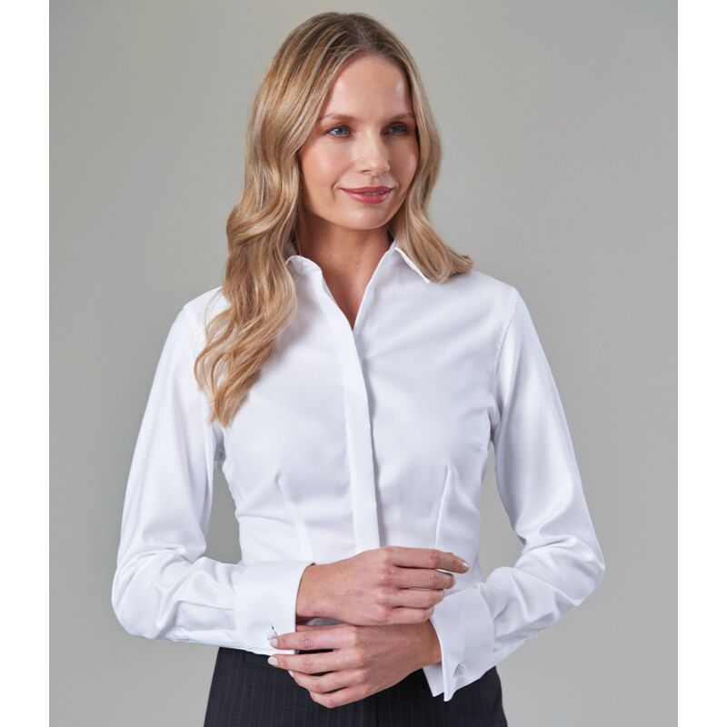 Brook Taverner Ladies Villeta Long Sleeve Herringbone Shirt Thumbnail